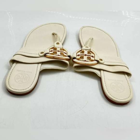 TORY BURCH Amanda ivory PEBBLE LEATHER FLAT THONG SANDALS - SIZE 11M - Picture 5 of 9